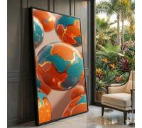 XINBAO Lienzo decorativo con diseño de globo terráqueo abstracto, esfera azul y naranja, patrón geométrico moderno, imágenes contemporáneas para el hogar (60 x 105 cm/marco interior)