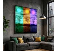 XINBAO Lienzo decorativo de árbol de temporada colorido, diseño de paisaje en trío, pintura de siluetas de la naturaleza, decoración abstracta de atardecer y amanecer (80 x 80 cm/sin marco)