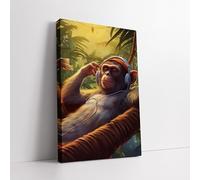 XINBAO Lienzo decorativo de mono relajante: divertido con auriculares descansando en una hamaca, impresiones artísticas para decoración de oficina (30 x 40 cm/sin marco)