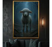 XINBAO Lienzo decorativo de oveja perdida en un bosque oscuro, animal dramático en una noche lluviosa, impresión surrealista de oveja (50 x 70 cm/sin marco)