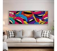 XINBAO Lienzo impreso con diseño de labios estilo Pop Art, arte mural horizontal alargado, decoración panorámica amplia, arte graffiti de gran tamaño, pósteres coloridos (70x210cm/marco interior)