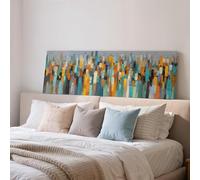 XINBAO Pintura abstracta de graffiti, decoración de pared horizontal alargada, lienzo con marco ancho, paisaje urbano de gran tamaño, arte moderno para sala de estar (35 x 105 cm/marco interior)