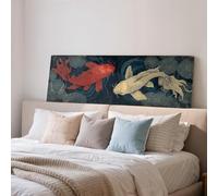 XINBAO Pintura de pez koi japonés, impresión, lienzo panorámico largo, decoración de pared vintage Yin Yang, lienzo ancho para sala de estar (55 x 110 cm/sin marco)