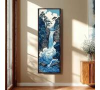 XINBAO Pintura japonesa de cascada en xilografía, lienzo vertical de paisaje, estampa Ukiyo-e alta y estrecha, pintura tradicional con tinta azul (70x210cm/sin marco)