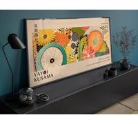 XINBAO Póster de la exposición Yayoi Kusama: Impresión de arte floral japonés, lienzo para pared, pósteres e impresiones panorámicas, decoración de pared para el hogar (55 x 110 cm/sin marco)