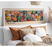 XINBAO Póster de Wabi Sabi Kusama: impresiones abstractas japonesas panorámicas en lienzo. Pintura horizontal estrecha. Cama horizontal (60 x 180 cm/marco interior).