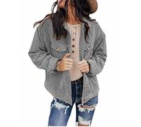 XinCDD Camisa Mujer De Pana Chaqueta Manga Larga Botones Blusas Cárdigan superior de chaqueta de color liso Invierno otoño (L, Gris)