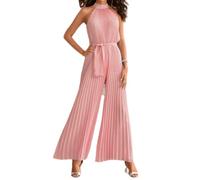 XinCDD Elegante sin Mangas Halter Mono Plisado Encaje hasta Pierna Ancha Suelta Casual Monos Largos cóctel Fiesta de Noche (S, Rosa)