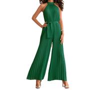 XinCDD Elegante sin Mangas Halter Mono Plisado Encaje hasta Pierna Ancha Suelta Casual Monos Largos cóctel Fiesta de Noche (S, Verde)
