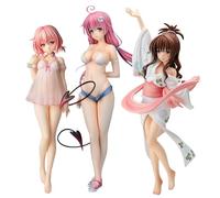Xinchangda 3 figuras de Yuuki Mikan Lala Satalin Deviluke, figura de acción de anime Konjiki no Yami, modelo de 22 cm, PVC, posición de pie, escultura coleccionable para decoración de escritorio