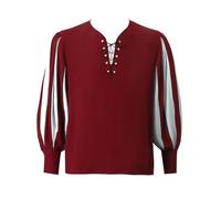 Xinchangda Camisa holgada medieval retro de manga larga para hombre, bloqueo de color, corbata en V, camisa de teatro, actuación, fiesta, escenario, disfraz para hombre, Tipo 4, 50