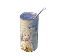 Xinchangda Frieren - Taza térmica de acero inoxidable con pajilla, diseño de anime Frieren: Beyond Journey's End de 480 ml, taza de café para la escuela y la oficina
