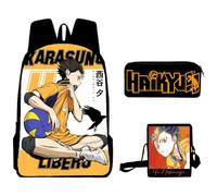 Xinchangda Haikyuu - Juego de 3 mochilas escolares para estudiantes de anime + bolsa de hombro + estuche para lápices Anime Hinata Shoyo/Tobio Kageyama/Kozume Kenma mochila escolar, Yu Nishinoya,