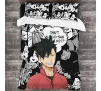 Xinchangda Haikyuu!! - Juego de ropa de cama de 3 piezas, diseño de anime Hinata Shoyo/Tobio Kageyama/Yu Nishinoya, 2 fundas de almohada y 1 funda de edredón