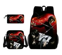 Xinchangda Light Yagami - Mochila de 3 piezas con estuche para lápices, bolsa cruzada, mochila Misa Amane con estampado de dibujos animados de anime, mochila Ryuuku, mochila escolar impermeable de