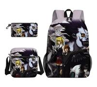 Xinchangda Light Yagami - Mochila de 3 piezas con estuche para lápices, bolsa cruzada, mochila Misa Amane con estampado de dibujos animados de anime, mochila Ryuuku, mochila escolar impermeable de