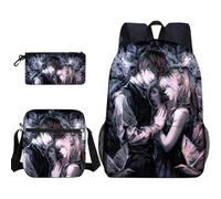 Xinchangda Light Yagami - Mochila de 3 piezas con estuche para lápices, bolsa cruzada, mochila Misa Amane con estampado de dibujos animados de anime, mochila Ryuuku, mochila escolar impermeable de