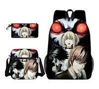 Xinchangda Light Yagami - Mochila de 3 piezas con estuche para lápices, bolsa cruzada, mochila Misa Amane con estampado de dibujos animados de anime, mochila Ryuuku, mochila escolar impermeable de
