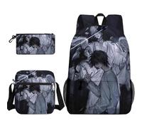 Xinchangda Light Yagami - Mochila de 3 piezas con estuche para lápices, bolsa cruzada, mochila Misa Amane con estampado de dibujos animados de anime, mochila Ryuuku, mochila escolar impermeable de