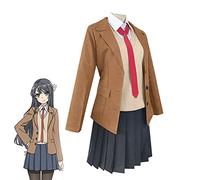 Xinchangda Mai - Disfraz de cosplay para mujer, uniforme escolar, chaqueta marrón, falda de uniforme JK, conjunto completo con corbata roja, cosplay de anime, Halloween, Navidad, carnaval, fiesta
