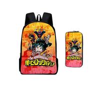 Xinchangda MHA - Mochila de anime My Hero Academia, juego de 2 piezas de mochila y estuche para lápices, mochila con estampado colorido de dibujos animados de anime en 3D, mochila escolar, bolsa para