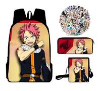 Xinchangda Mochila de cola de hada, mochila escolar de anime Natsu Dragneel/Erza Scarlet, mochila escolar para estudiantes de anime + estuche + bolsa de hombro + 50 calcomanías, tipo 1, 30*13*40cm