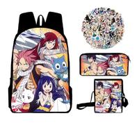 Xinchangda Mochila de cola de hada, mochila escolar de anime Natsu Dragneel/Erza Scarlet, mochila escolar para estudiantes de anime + estuche + bolsa de hombro + 50 calcomanías, tipo 9, 30*13*40cm