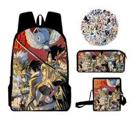 Xinchangda Mochila de cola de hada, mochila escolar de anime Natsu Dragneel/Erza Scarlet, mochila escolar para estudiantes de anime + estuche + bolsa de hombro + 50 calcomanías, tipo 5, 30*13*40cm