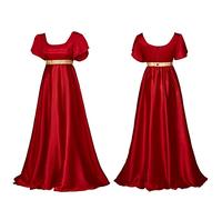Xinchangda Vestidos de regencia para mujer, medieval, vintage, victoriano, vestido largo de satén de cintura alta, elegante vestido de fiesta