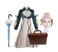 Xinchangda Violet Evergarden - Disfraz de Lolita para cosplay, conjunto completo, violeta, Evergarden, cosplay, collar, paraguas, disfraz de Halloween para mujer