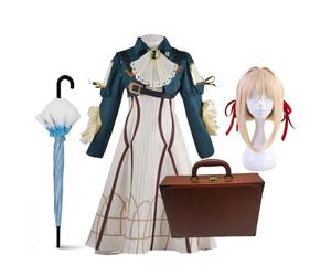 Xinchangda Violet Evergarden - Disfraz de Lolita para cosplay, conjunto completo, violeta, Evergarden, cosplay, collar, paraguas, disfraz de Halloween para mujer