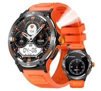 XINDADA Reloj inteligente 2025 3 ATM resistente al agua KT76 de 1.54 pulgadas para hombre, deportivo, con brújula y linterna LED, análisis de frecuencia cardíaca, sueño, llamada Bluetooth (naranja)