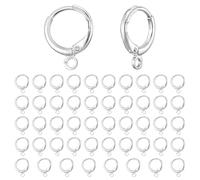 Xindojuz - 50 ganchos de plata de ley, pequeños aretes de aro para hacer joyas, aretes colgantes franceses con cierre de palanca, suministros para mujer (15 x 11 mm)
