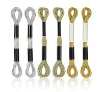 Xindojuz - Juego de 6 madejas de hilo metálico para bordar, purpurina y plata y oro, poliéster, hilo de punto de cruz, hilo de punto de cruz, hilo de punto de aguja para bordado a mano