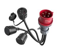 XineYuor Adaptador CEE Industrial 400V 16A a 3 Enchufes 230V 16A - Transformador para Caravana, Obra, Exterior - IP44 Antisalpicaduras - Cable de Goma Resistente (-25°C a +70°C) para Soldadoras