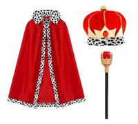 XineYuor Capa de Rey y Reina, Corona del Rey,Cetro del Rey Niño,Disfraz Medieval de Rey y Reina para Halloween,Navidad,Carnaval,Juego de Rol,Actuaciones Escénicas