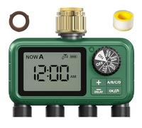 XinFuture Ordenador de riego de 4 salidas, entrada de latón, pantalla LCD grande, temporizador de riego automático, temporizador de riego con retardo de lluvia, manual y temporizador de grifo para