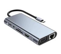xingbaichen Concentrador y adaptador USB-C 11 en 1 - 4K, Type-C-PD, USB 3.0, RJ45-Ethernet, lector de tarjetas SD/TF, AUX de 3,5 mm, estación de acoplamiento versátil para MacBook Pro/Air y otros
