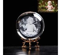 Xingfa Cristal de Foto 2D Grabado Con Láser, Imagen Personalizada, Bola de Fotos de Cristal Para Decoración del Hogar (Con Base Dorada, 3.1 Pulgadas)
