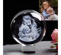 Xingfa Foto de Cristal 2D Grabada Con Láser, Imagen Personalizada, Bola de Fotos de Cristal Para Decoración del Hogar (Con Base de Cristal, 3.1 Pulgadas)