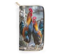 XingFox Cartera Chicken Under The Tree para Hombre y Mujer, Tarjetero Minimalista, Cartera Larga de Piel sintética Suave con Cremallera y Monedero.