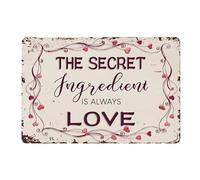 XingFox El ingrediente secreto es el amor - Cartel de hojalata con frase para cocina - Decoración rústica de cocina - Decoración para escritorio y estante - 20 x 30 cm