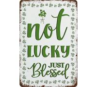 XingFox Letrero de hojalata vintage con texto Lucky Just Blessed Clover, decoración de pared retro para el Día de San Patricio, para casa de campo, 8 x 12 pulgadas