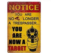 XingFox Letrero de hojalata: Ya no eres un intruso, ahora eres un objetivo, rústico, decoración de pared para el hogar, cocina, bar, pub, cafetería, granja, jardín, garaje, 20 x 30 cm