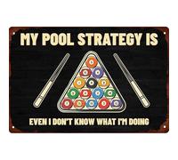 XingFox Letrero de metal divertido con la frase Mi estrategia de piscina es uniforme, no sé qué estoy haciendo para decorar la pared de la cafetería de la piscina, 8 x 12 pulgadas