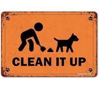 XingFox Letreros de advertencia vintage para patio, letrero de metal retro con texto en inglés Clean It Up, divertido letrero de pared para perro o mascota, decoración de valla de 8 x 12 pulgadas