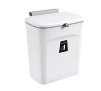 Xingfx Cubo de basura colgante de 9 litros con tapa deslizante, montado en la pared o debajo del fregadero, con gancho y raspador, para cocina y baño (blanco)