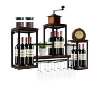 Xingfx Estantería de cocina de 2 niveles, para vino, panadería, con estantes de madera maciza y marco de metal, adecuado para restaurantes, bares, bodegas, salas de estar y hogares privados