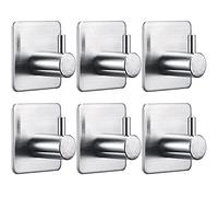 XINGGANG Ganchos Adhesivos 6 Piezas para Pared, Soporte Toallas para Baño Cocina, Colgador Autoadhesivo 3M, Acero Inoxidable 304，Plata