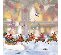 XINGGANG Luces de Navidad de Papá Noel en Trineo con Reno. Adorno de Navidad, Trineo de equitación de Santas y Escena de 8 Renos voladores con música y Luces para Decoraciones navideñas